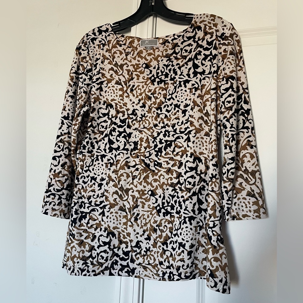 JM Collection Textured Abstract Floral Top Women S 3/4 Sleeve Blouse Lightweight